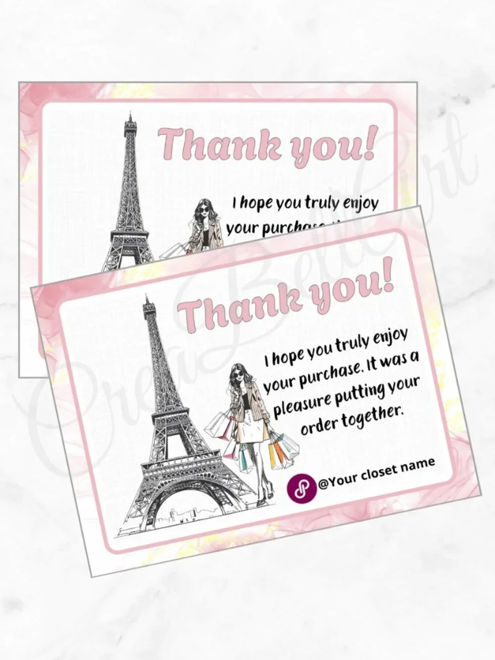 100 Personalized Paris Fashion Thank You Cards Small Business, 4×3 in